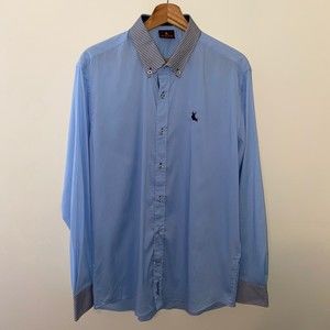 Mens Piel De Toro light blue button up pin stripe collar size XL